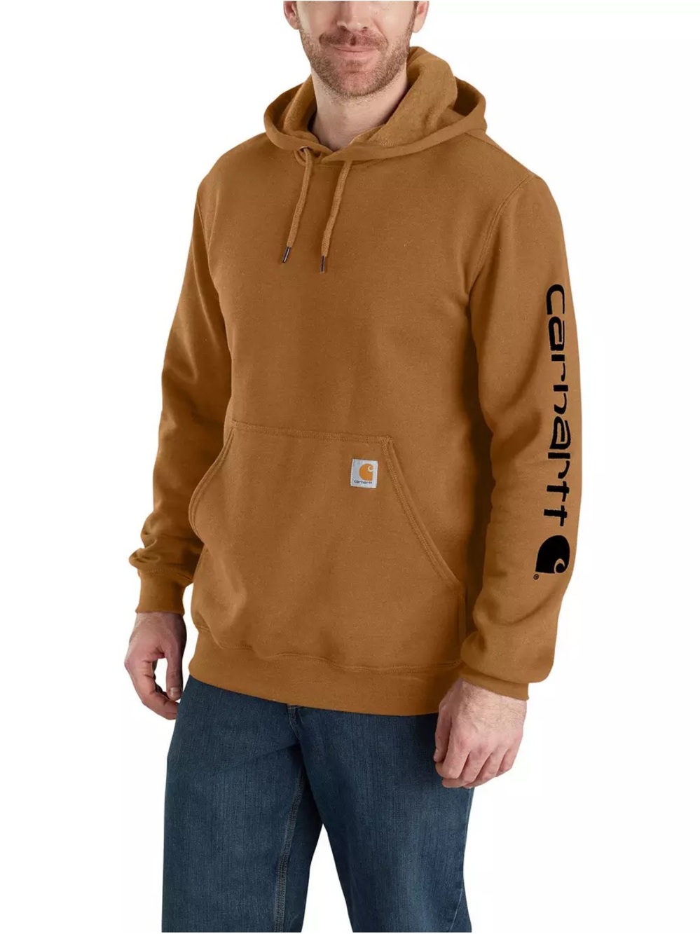 Carhartt K288 - MIDWEIGHT SIGNATURE SLEEVE HOODED SWEATSHIRT Brown Size Large